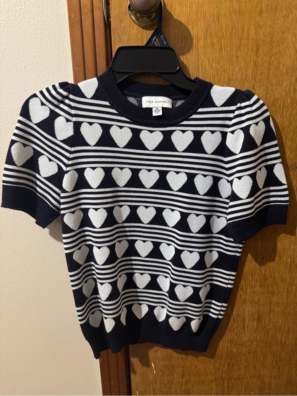 Striped Heart Crewneck Sweater in Navy & White